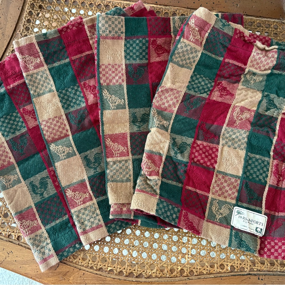Vintage 4pc. Cloth Napkin Set Christmas Rooster